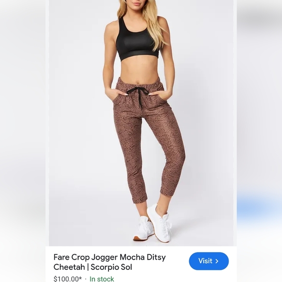 NWT Scorpio Sol Fare Crop Jogger Mocha Ditsy Cheetah - Picture 5 of 9
